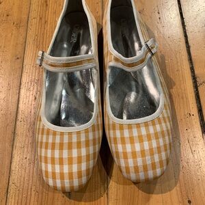 Cider Yellow and White Checkered Mary Jane Flats